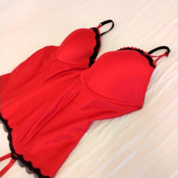 Jezebel Promise Bustier Corset TOP only Red Garters Size Large Coquette Romantic - Picture 2 of 11